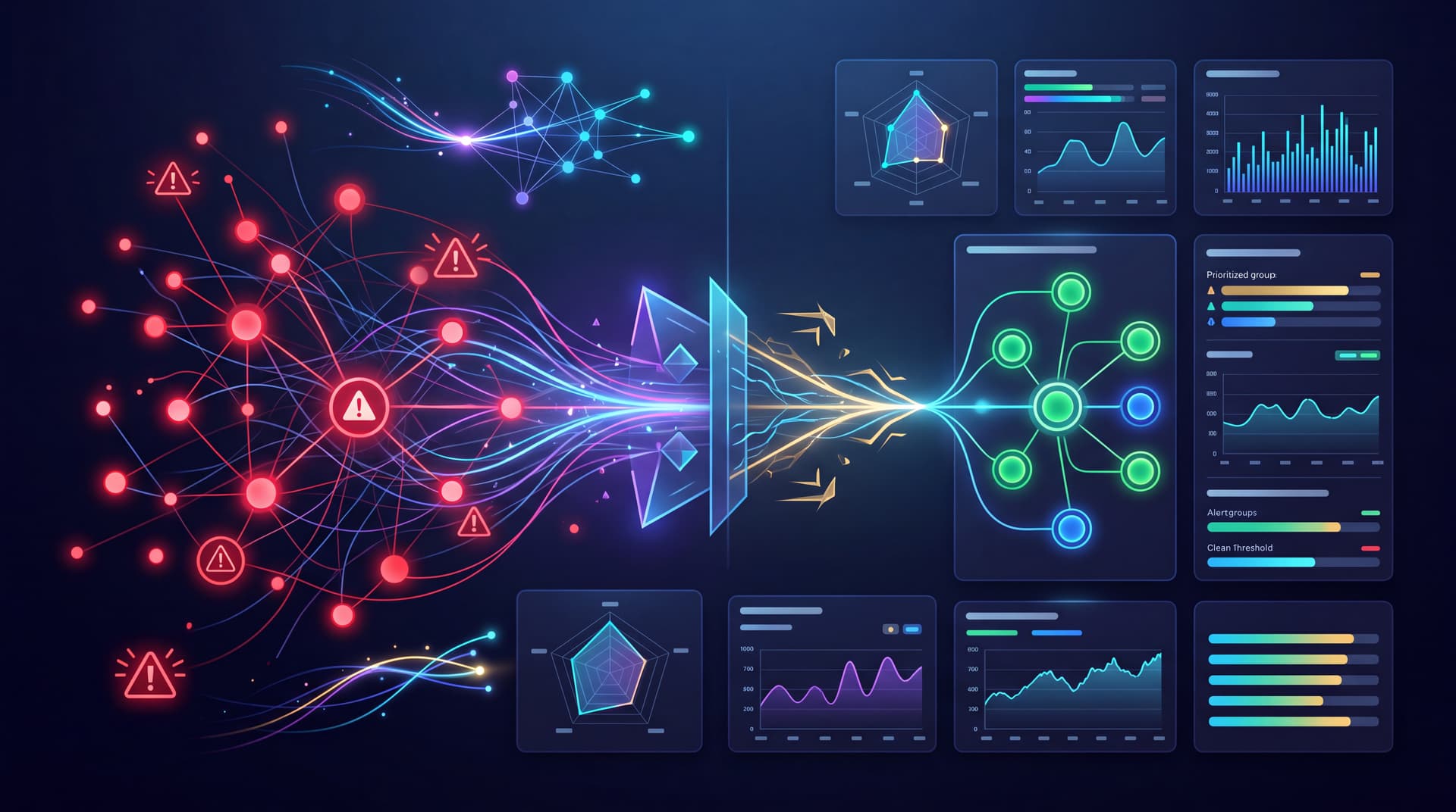 A conceptual digital dashboard displaying network health and alert thresholds