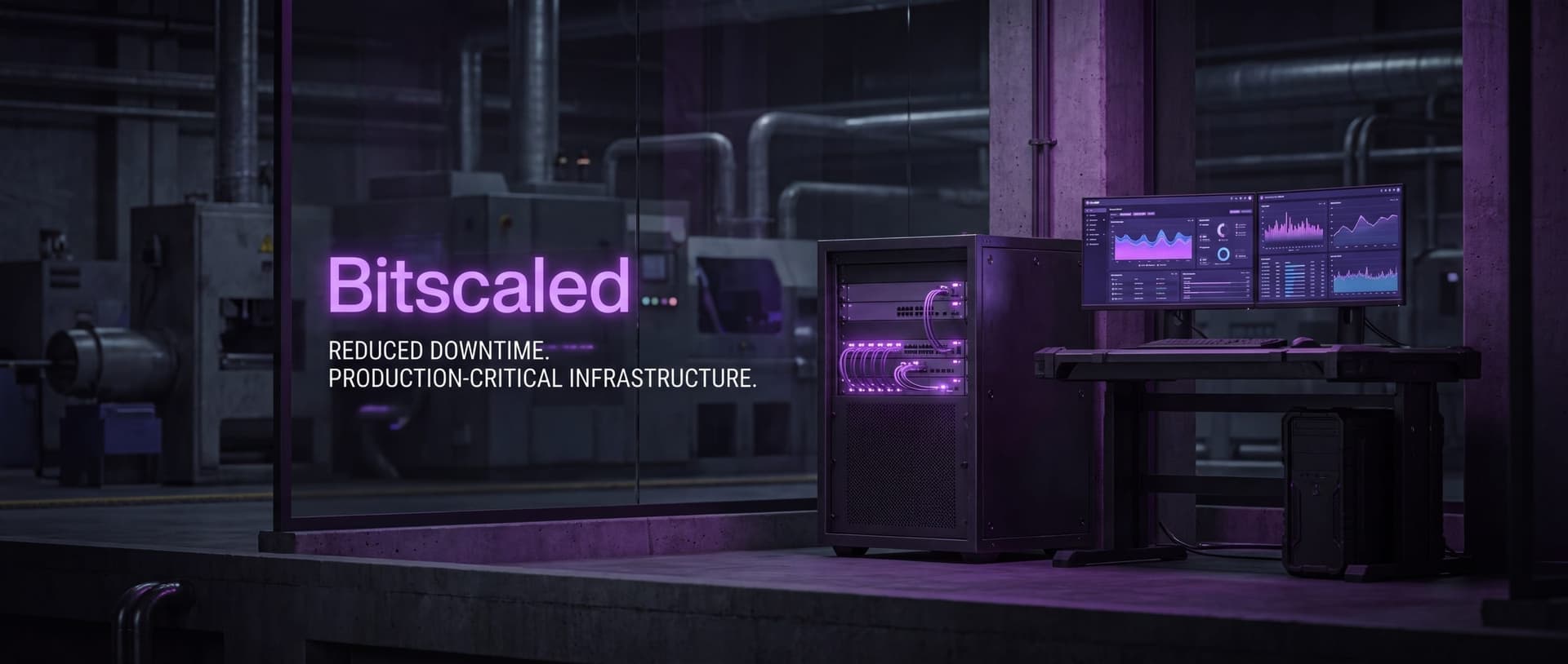 Server rack and operations dashboard showing production-critical infrastructure in a manufacturing reference architecture